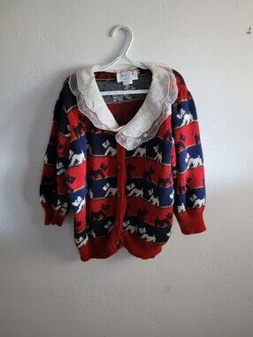 Vintage Terrier Dog Button Sweater Costal Grandma Preppy Twee Sz Small Quirky